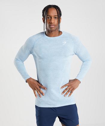 Gymshark Geo Seamless Long Sleeve Herr Vita Blå | SE 3680QMA